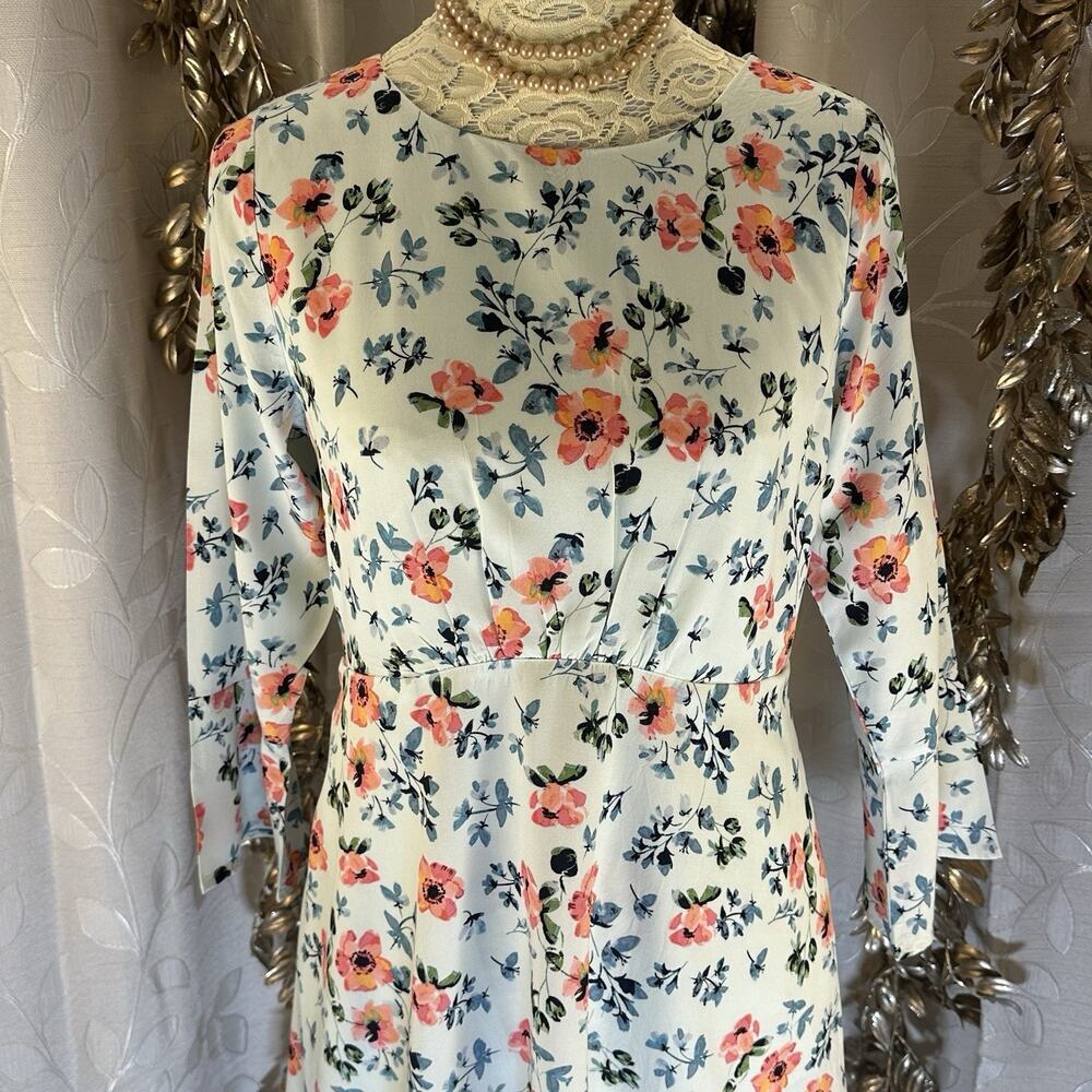 LOFT Floral Mini Dress | Size 4 | Soft Blue Pink Bloom | Cottagecore Spring - Picture 9 of 14